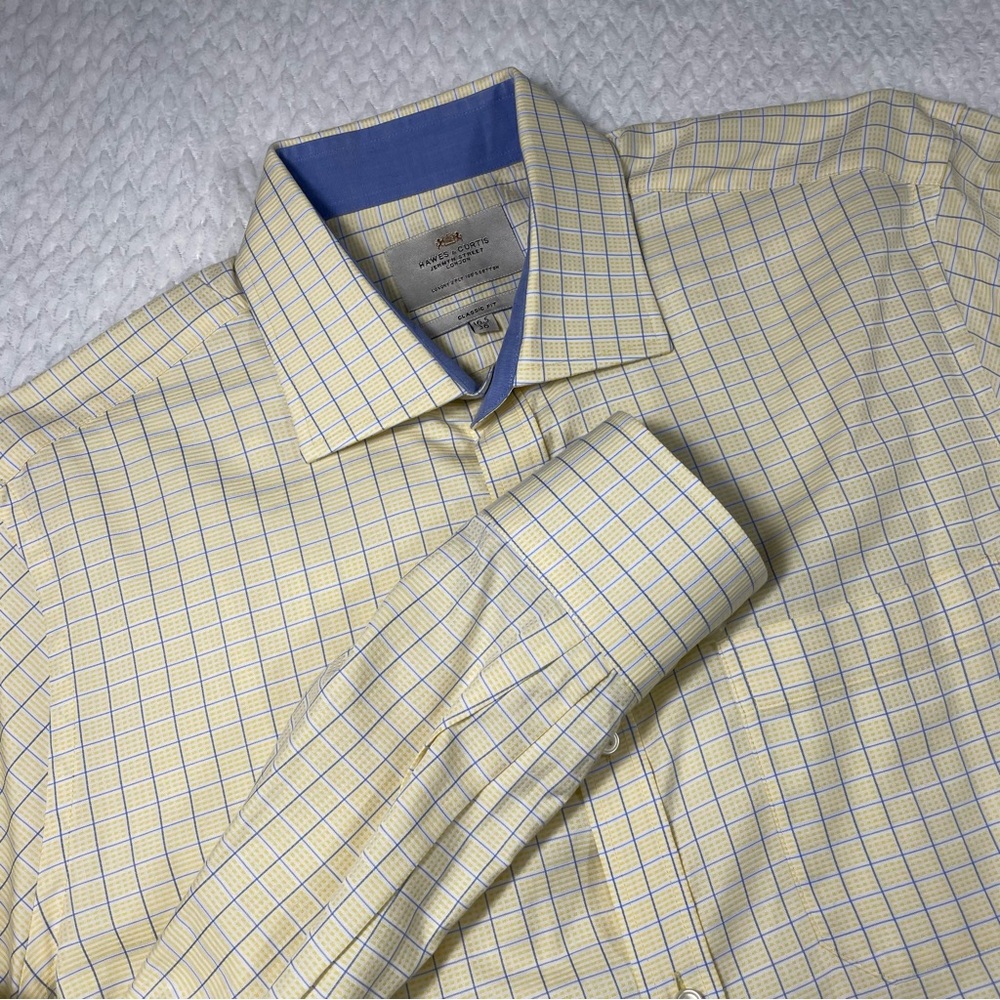 Hawes & Curtis Jeremy Street London Yellow Blue White Dress Shirt 16.5/36